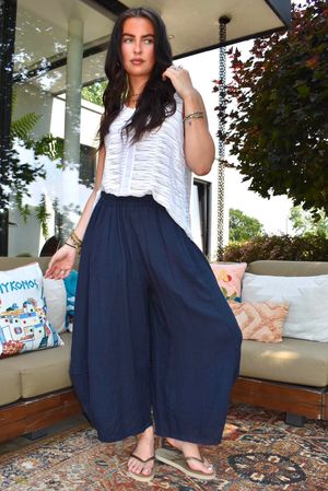 Sandbar Linen Blend Barrel Culotte Pant Navy
